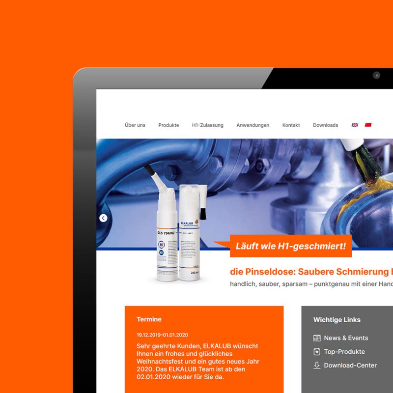 Startseite der neuen ELKALUB-Website mit Produktfinder