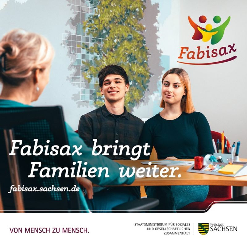 Entwickeltes Werbemotiv der Fabisax-Kampagne zeigt ein Paar in einer Beratungssituation