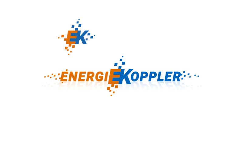 Das neu gestaltete Energiekoppler-Logo. Es besteht aus den Worten "Energie" und "Koppler", bei denen "E" und "K" ineinander gesteckt sind. Darüber ist die Kurzform abgebildet. Dies besteht nur aus den Buchstaben "E" und "K".