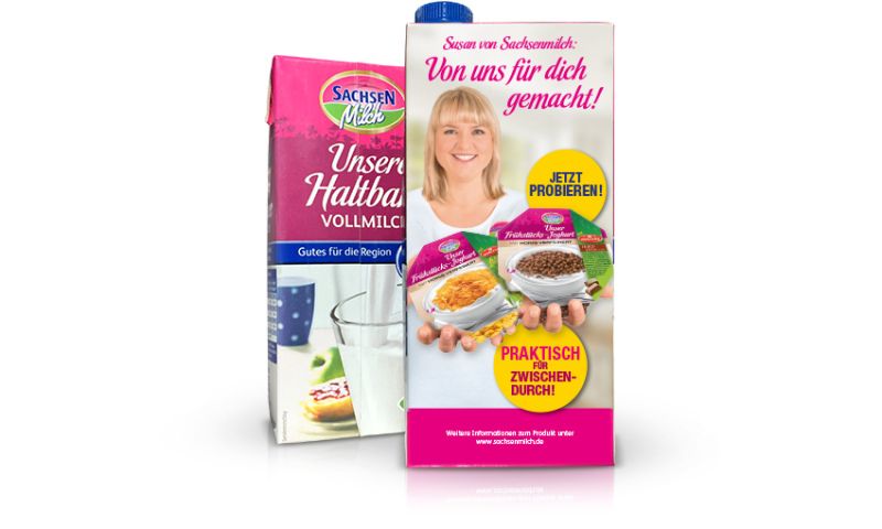 Bild einer Milchpackung mit Aufdruck für Cross Promotion Frühstücksjoghurt