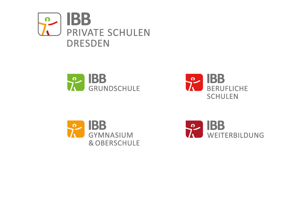 Logos für die unterschiedlichen Bereiche unter dem Dach der IBB Private Schulen